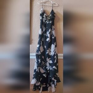 Express  Early 2000s Floral black and creme and gray dress with ruffles size 1/2